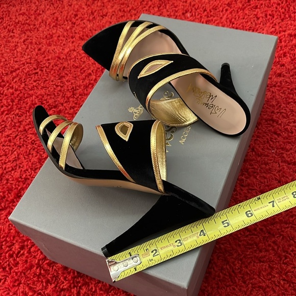 Vivienne Westwood NWT MASCHEREDE hells in blk Velvet and gold leather IT37 - Picture 10 of 13